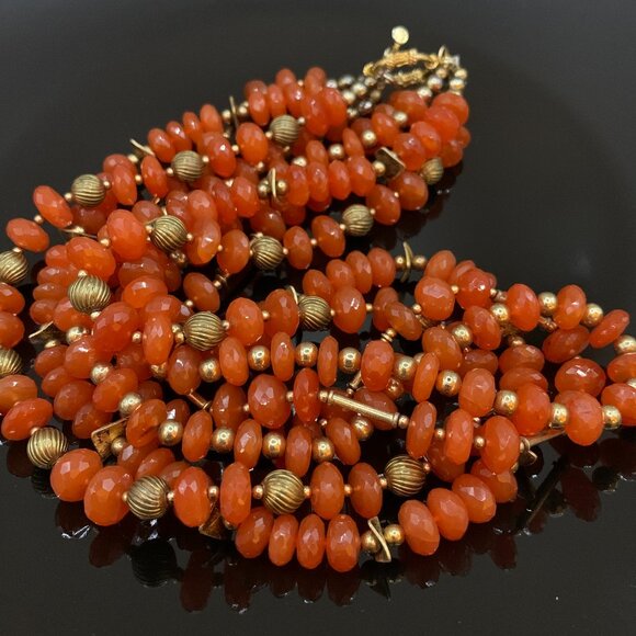 Carnelian Facet Cut Roundel Beads Vermeil John Beeman Design 4 Strand Necklace - Picture 8 of 14